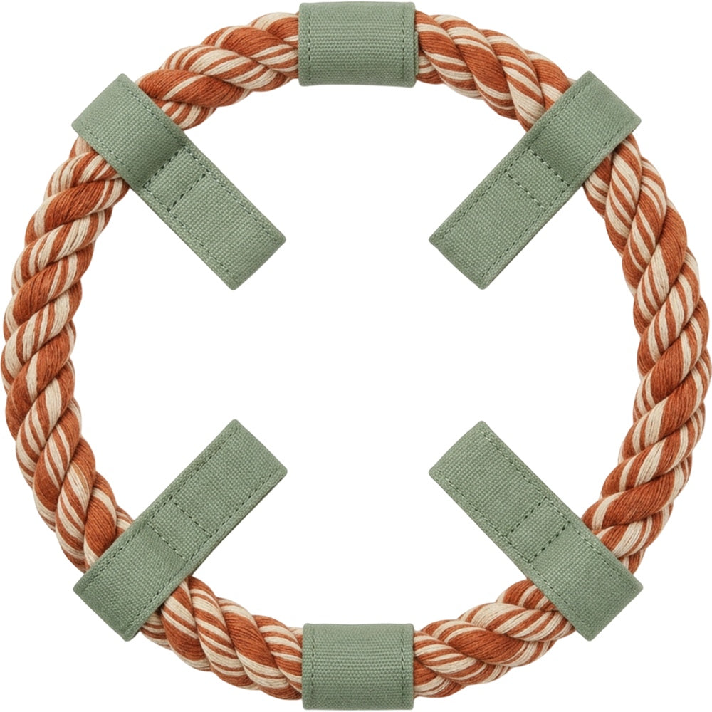 Zovd Braided Rope Ring Dog Toy 24 cm Rust Natural with 4 Canvas Tabs - Product view