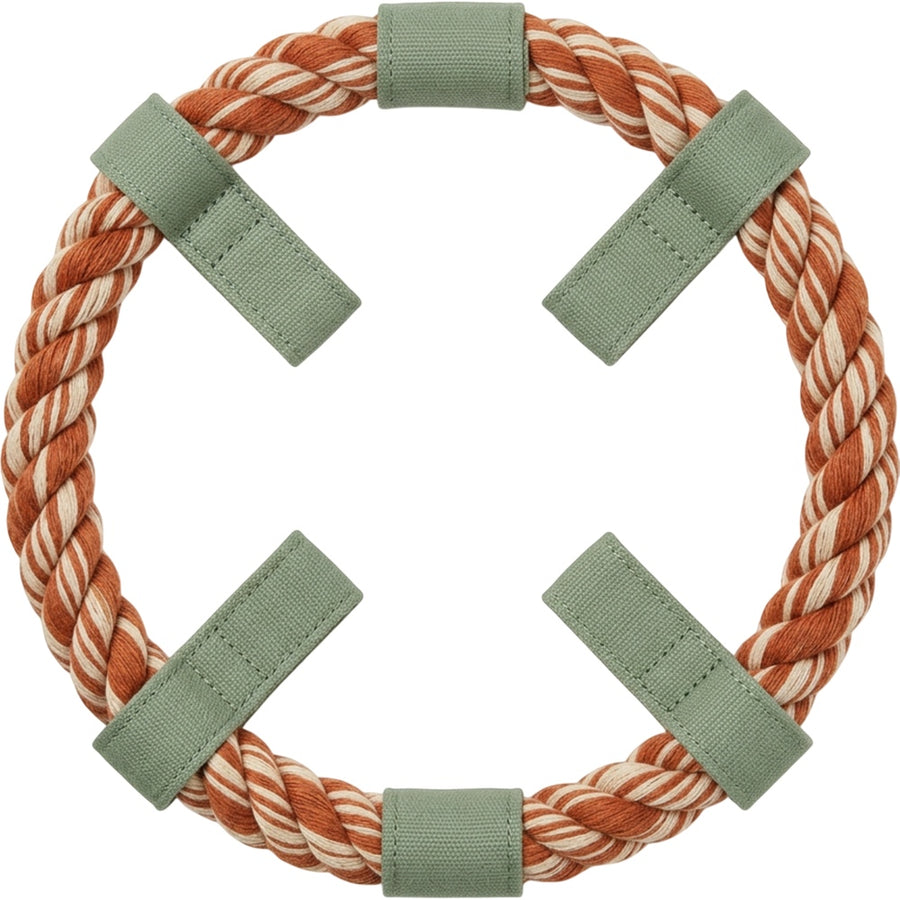 Zovd Braided Rope Ring Dog Toy 24 cm Rust Natural with 4 Canvas Tabs